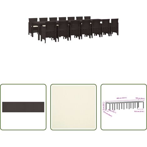Gartenstuhl -  Garten-Esszimmergarnitur mit Kissen mit Kissen 15 pcs Braun PP (1/5)