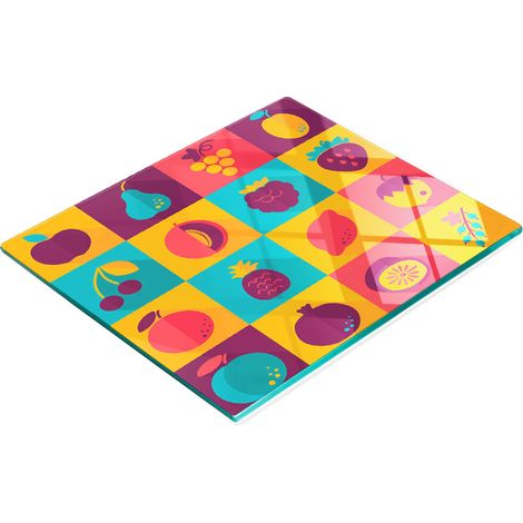 Tablero decorativo multifuncional de vidrio templado con iconos de frutas, 60x52 cm.