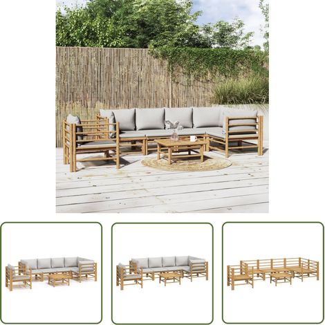 Bambou - vidaXL Salon de jardin 7 pcs avec coussins gris clair bambou - Canapé central (1/5)