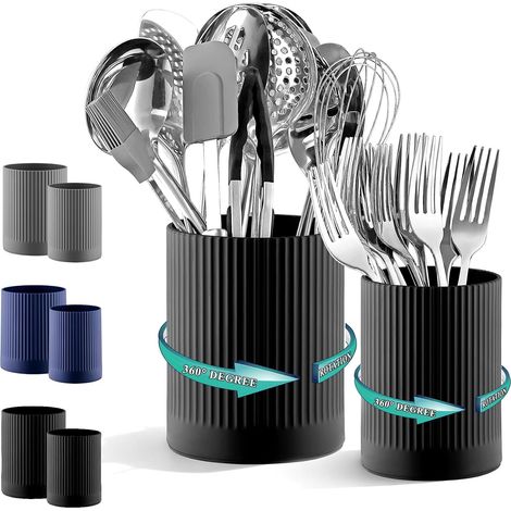 Set de 2 Porte-Ustensiles Rotatifs - Plastique Robuste - Rotation 360 Degrés - Cuisine Salle de Bain Bureau - Grand et Petit Modèle (1/5)