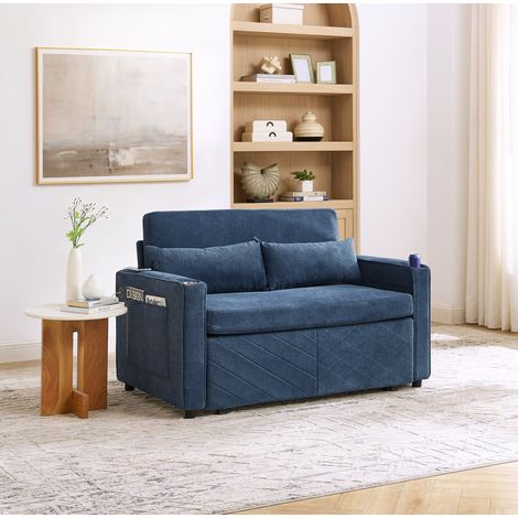 Sofa Sitzmöbel ausziehbar Holz Stoff Blau OKMYHOME (1/5)