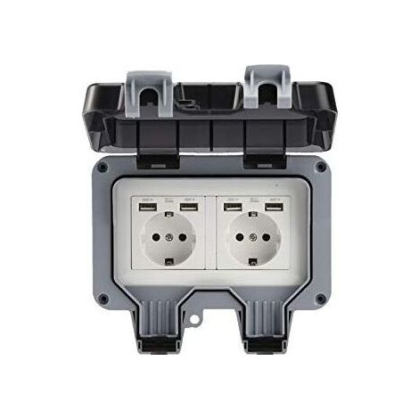 Prise murale extérieure double avec USB étanche résistante prise électrique avec boîte murale (double)dengyank (1/5)