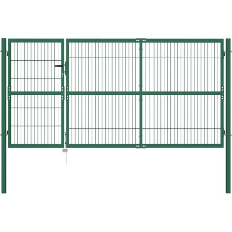 Cancello di Recinzione con Paletti 350x140 cm in Acciaio Verde vidaXL (1/5)