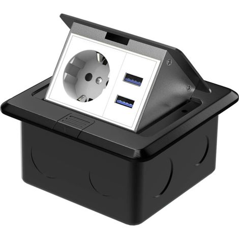 Prise de sol étanche encastrée sur comptoir 1 prise 2 USB pour cuisine (noir) (1/5)
