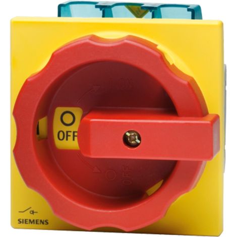 Interruptor principal/de emergencia 3P 32A 11.5kW AC23A 400V montaje en panel perilla amarillo-roja 4 orificios 3LD2203-0TK53
