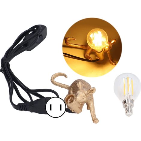 Lampe de Table Mouse Style LED Resin - Lampadaire Animal Déco Chambre Bureau Café – Blanc Doré E12