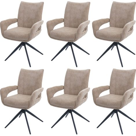 [NEUWERTIG] 6er-Set Esszimmerstuhl HHG-273, Küchenstuhl, drehbar Auto-Return, Stoff/Textil Chenille (310g/m²) Öko-Tex hellbraun