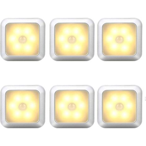 6er-Set LED-Lampen mit Bewegungsmelder Warmweiß Batteriebetriebenes Nachtlicht Kabelloser Sensor Schrankbeleuchtung Treppenbeleuchtung Nachtlicht