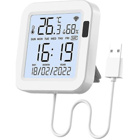 Tuya Smart WiFi Temperatur- und Feuchtigkeitssensor, USB-Stromversorgung, hintergrundbeleuchtetes Display, Smart Life App, intelligentes Thermostat (1/5)