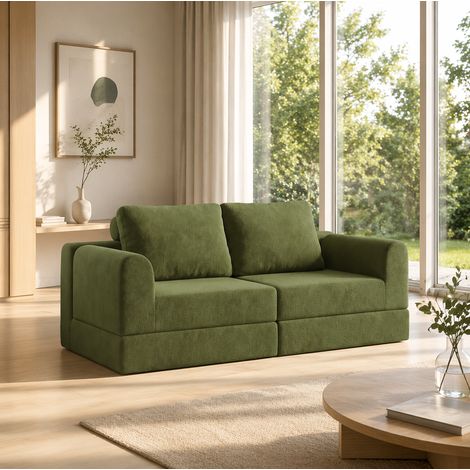 Divano letto convertibile, poltrona a una piazza, trasformabile in letto o divano a 2 posti, flanella verde (1/5)
