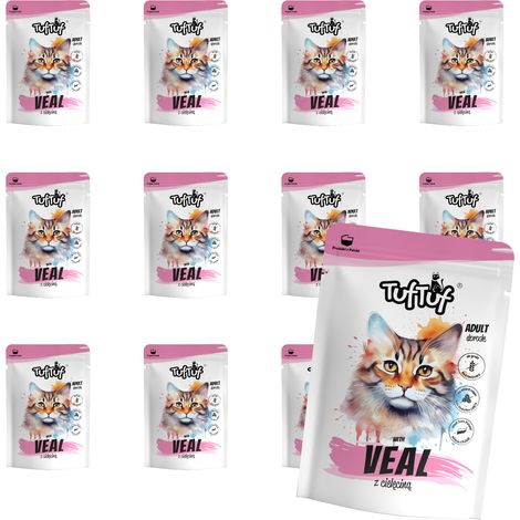 COMIDA H脷MEDA PARA GATOS TufTuf Sobre de carne enlatada con ternera SET 10x100g