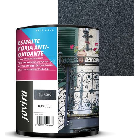 JOVIRA PINTURAS Smalto forgiato antiruggine all'acqua protezione e decorazione su ferro (750 ml, grigio acciaio). E-02 (1/2)