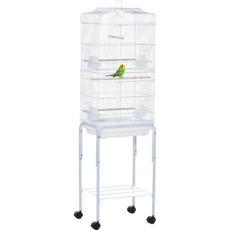 Easycomfort Gabbia per Uccelli, Voliera in Metallo e Acciaio con Ruote, Trespoli e Ciotole, 46.5x36x157cm, Bianco (1/5)