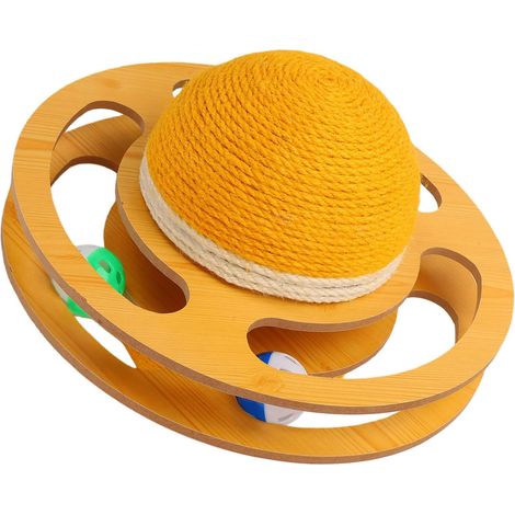 Balle à Gratter Interactive pour Chat, Jouet à Gratter en Sisal et MDF avec Piste à roulettes, Base Antidérapante Lestée pour Protéger Les Meubles, pour Les Jeux Quotidiens de Griffes des Chats (1/5)