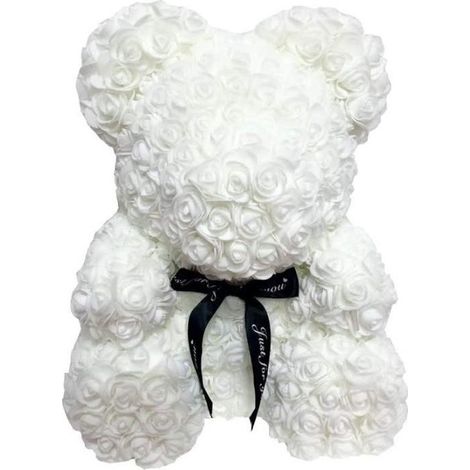 Décoration Artificielle - Rose Ourson - 25cm - Blanc - PE - Cadeau Anniversaire Saint Valentin (1/4)