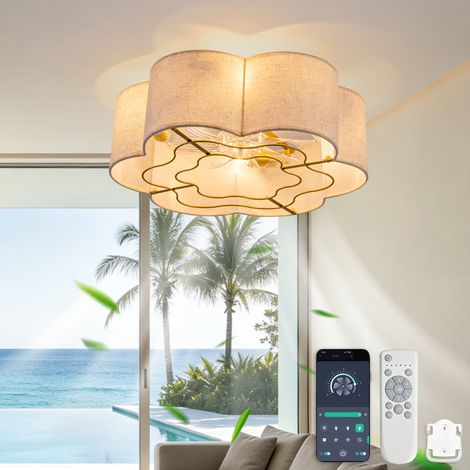 Ventilateur de plafond moderne de 48 cm (19 pouces), pales en ABS, double commande via application et télécommande, six vitesses réversibles, idéal pour les chambres et les chambres d'enfants. (1/5)