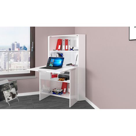 Bureau secrétaire d'angle moderne blanc brillant Lilas (1/5)