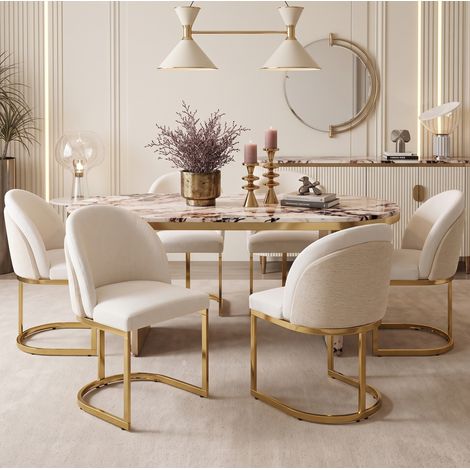 Lot de 4 chaises de salle à manger 59x52x85 cm en chenille beige, moderne pour salon FloraGrace (1/5)