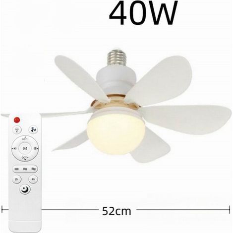 Ventilateur de Plafond avec Lumière et Telecommande, 52CM 40W Petit Dimmable Ventilateur Plafond LED avec Douille E27, Lustre Ventilateur de Plafond pour Chambre, 6 Pales (1/4)