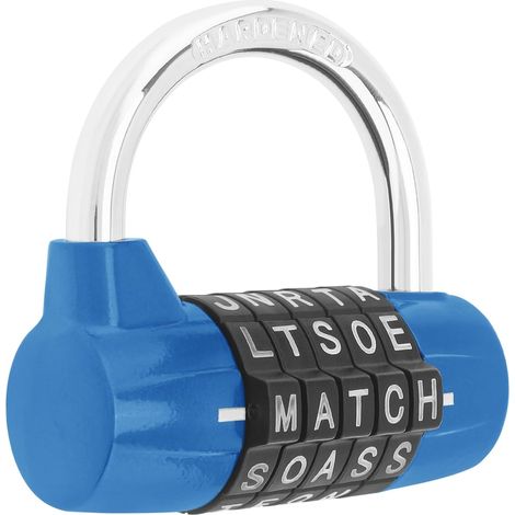 Cadenas à Code, Cadenas à Combinaison de 5 lettres, Cadenas Casier, Manille de 7mm pour les casier de l'école, de gym, les portes, les valises, les cabanes (1, Bleu) (1/5)