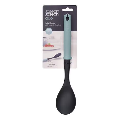 Joseph Joseph Duo Cucchiaione da cucina Resistente al Calore, Cucchiaio con Poggiamestolo integrato, Antiaderente, Blu (1/4)