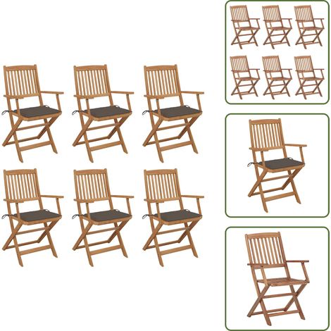 Chaises pliables de jardin lot de 6 avec coussins Bois d'acacia - Chaise De Jardin - Fauteuil De Jardin - Mobilier De Jardin - Acacia - Chaise Pliante (1/5)