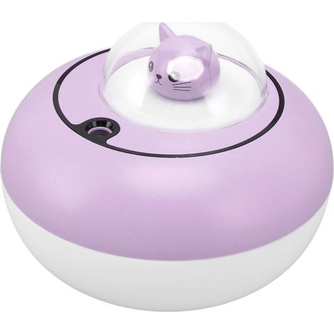 Mini-Luftbefeuchter in Form einer niedlichen Katze, tragbar und leise, ideal für Zuhause oder Büro. USB-Anschluss, lila. (1/5)