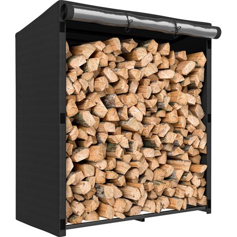 Porte-bûches cheminée métallique extérieure couvercle étanche charge 300 kg noir 140x70x154 cm (1/5)