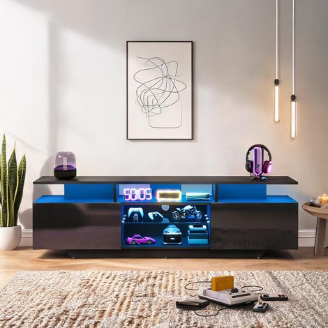Meuble TV haute brillance 160 x 40 x 45 cm avec LED 2 portes MDF (1/5)