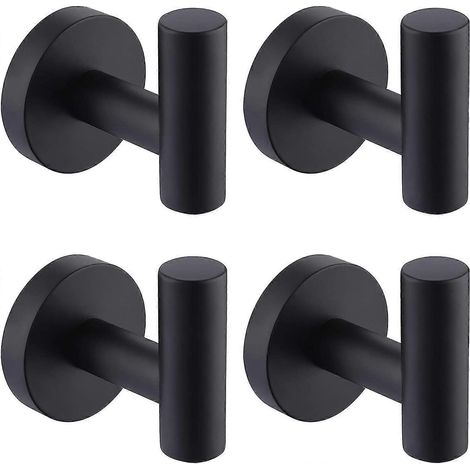 Crochet porte-serviettes mural noir pour douche, cuisine, peignoir, vêtements, acier inoxydable 304, noir mat, lot de 4, A2164dg-bk-p4