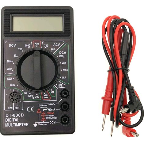 DT-830D multimètre numérique noir voltmètre/ampèremètre multimètre LCD numérique, AC DC/tiges avec diode (1/5)