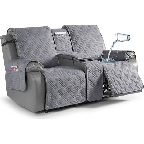 Waterproof Loveseat Cover with Console, Non-Slip Loveseat Cover with Console and Pocket, Sofa Cover for Separate Sleeping Areas, Furniture Protector, 2-Seater, Light Grey (1/5)