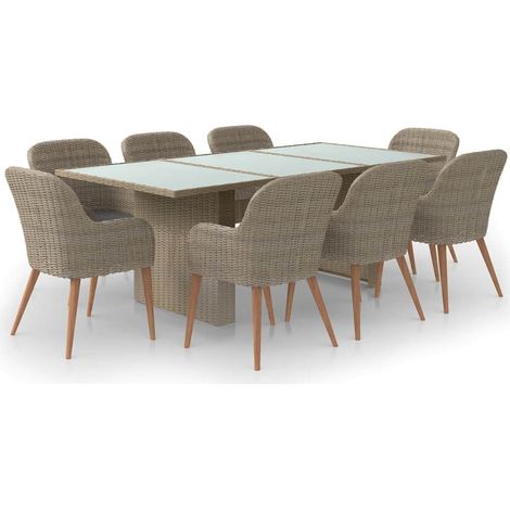 Maison Exclusive - 9-tlg. Garten-Essgruppe Poly Rattan Braun (1/5)