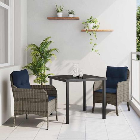 vidaXL Garten Essgruppe mit Kissen 3 pcs Grau Poly-Rattan (1/5)
