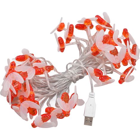 Guirlande lumineuse étanche en forme d'abeille, alimentée par USB, 40 LED, 6 m, idéale pour décorer chambre, salon, plantes, terrasse, fêtes, mariages et Halloween. (1/5)