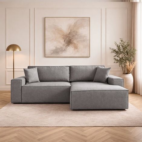 Schlafsofa aus grauem Stoff - mit Stauraum - rechtsseitig - 260 x