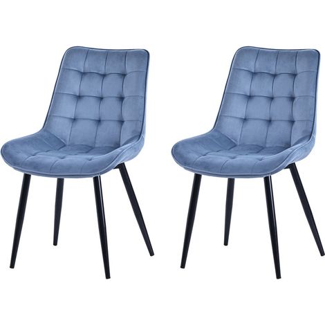 Homavo – Lot de 2 chaises salle à manger bleu velours 53x62,5x88 cm – Piètement métal noir – Mousse haute densité pour confort durable (1/5)