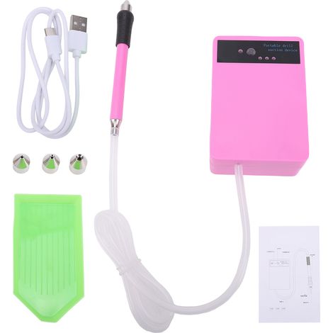 Stylo électrique pour peinture diamant, stylo rechargeable avec pompe à vide de 1500 mAh et plateau de rangement, kit d'outils silencieux, batterie rose, sans cire. (1/5)