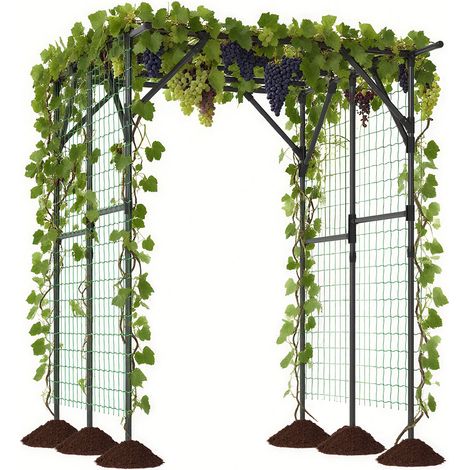 Arche de jardin noire pour plantes grimpantes en métal avec treillis et connecteurs faciles à monter pour jardin terrasse et cour (1/5)