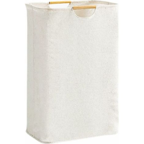 Panier a Linge Beige 39×53×27 cm, Panier à Linge Grande Capacité Pliable Tissu Oxford avec Manche en Bois, Corbeille a Linge pour Chambre Salon Chambre D'enfant Salle de Bain et Voyage (1/5)