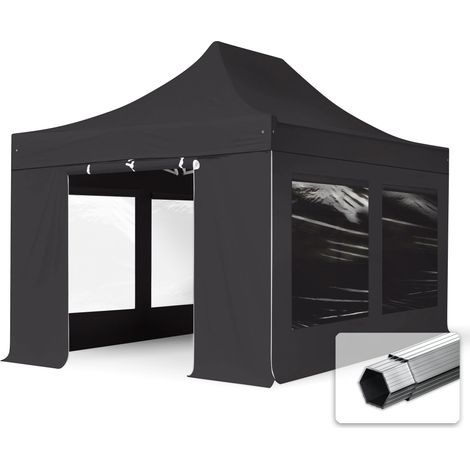 3x4,5 m Faltpavillon PROFESSIONAL Alu 40mm, Seitenteile mit Panoramafenstern, dunkelgrau
