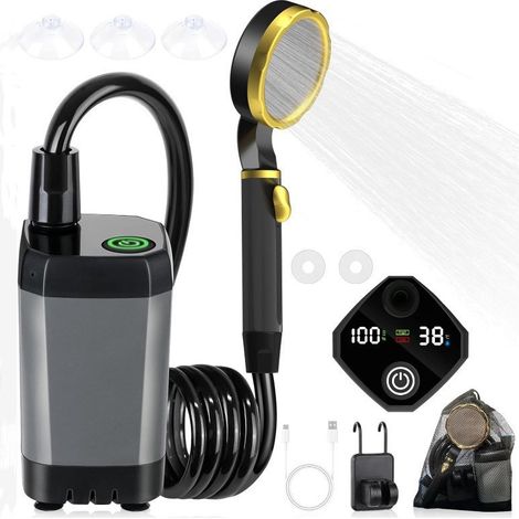 Shower Portable - Chauffe-Eau Immersif 2000 W - Affichage LED Intelligent - Batterie Rechargeable 6000 mAh - Pour Camping, Randonnée, Lavage Voiture et Animaux - Kit Complet