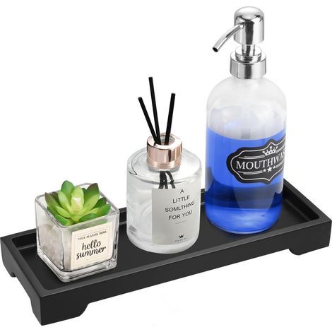 Estante de almacenamiento para baño, organizador de mostrador para velas, jabones, toallas, perfumes, joyas y objetos decorativos, negro (1/5)