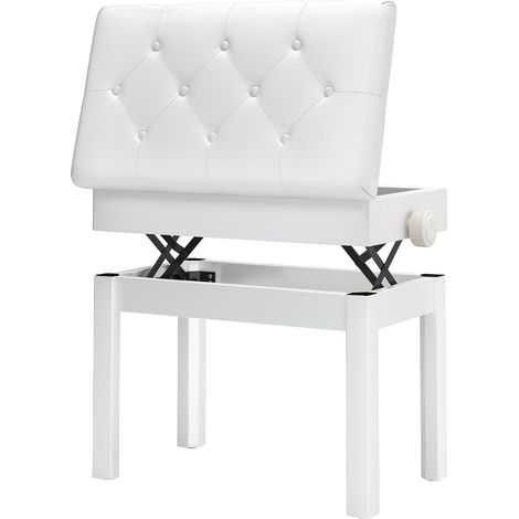 Tabouret Piano Réglable en Hauteur, Siege Piano avec Espace de Rangement, Banc Piano avec Coussin Cuir PU, Maximale 150KG, Blanc (1/5)