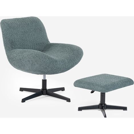 Poltrona girevole ergonomica da salotto in bouclé con poggiapiedi Janes - Blu