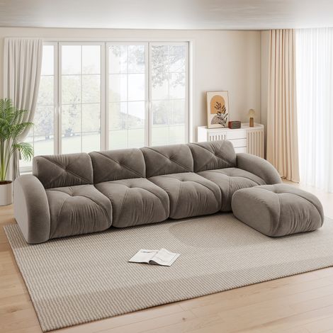 Canapé d'angle modulaire 4 places avec repose-pieds en chenille, sans montage, taupe DESVIAE (1/5)
