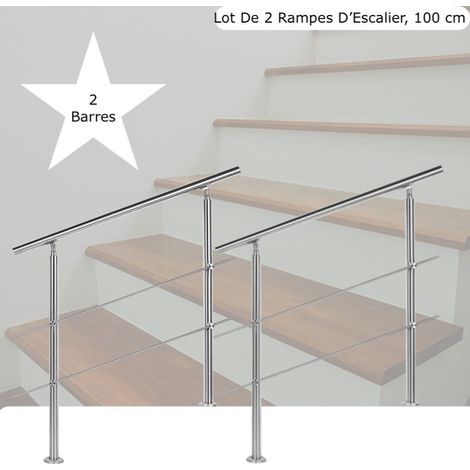 Lot 2 Rampes D'Escalier Sur Pied,100cm, Acier Inoxydable, 2 Barres (1/5)