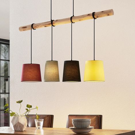 [NEUWERTIG] B-Ware Lindby Hängeleuchte Moskau rot/grau Textil Holz E27 116 cm dimmbar 4x60W (1/2)
