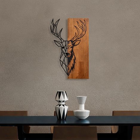 Hanah Home – Décoration murale en bois et métal noyer – Cerf origami 36 x 58 cm – Design moderne et rustique – Installation facile (1/7)