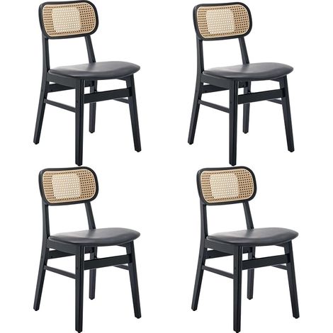 Wahson Dining Chairs 4Pcs Upholstered in PU Leather Retro Rustic Kitchen Chairs with Wooden Legs for Living Room Restaurant, Black